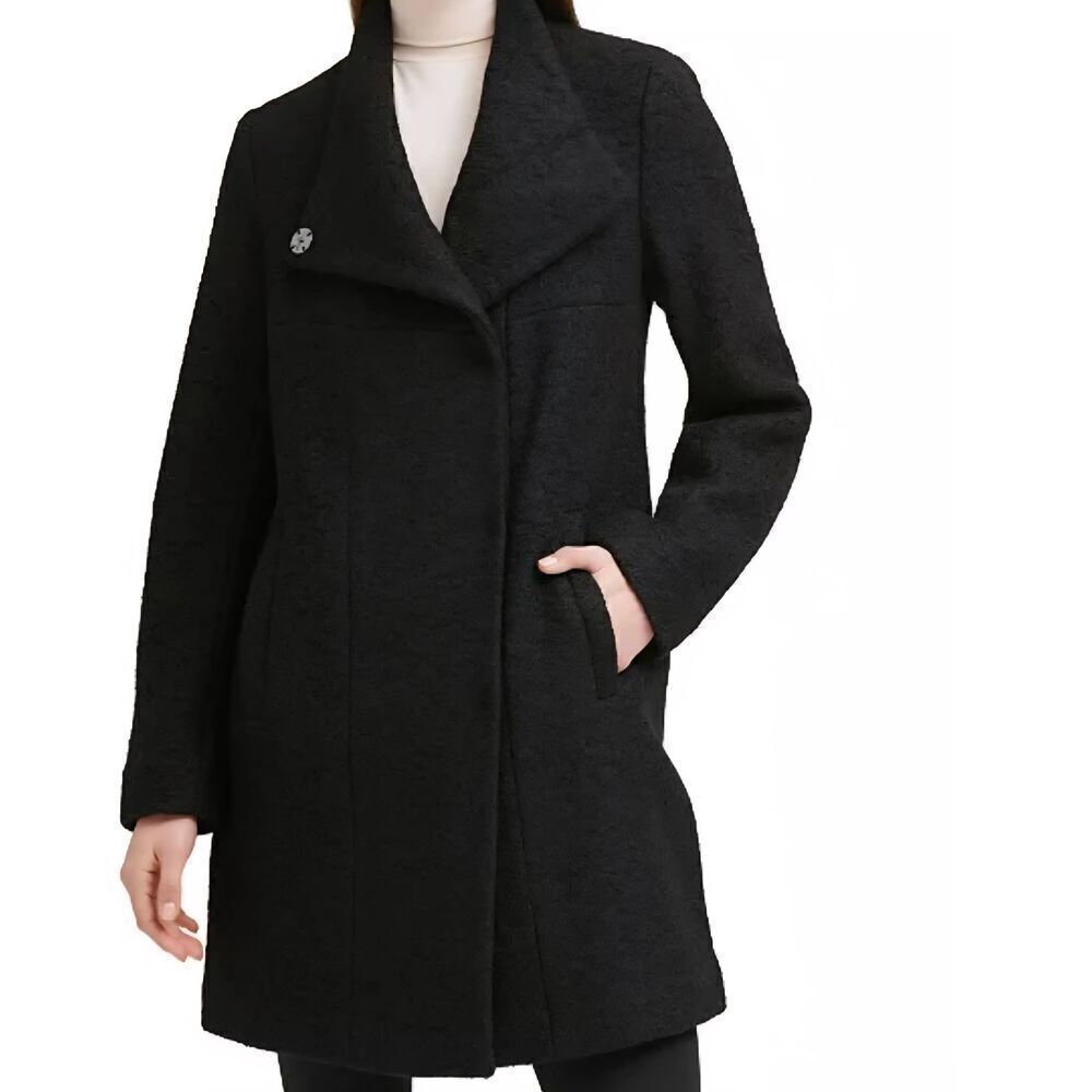 Kenneth Cole Coat Women's Small Black Asymmetrical Boucle Walker Coat Wool
